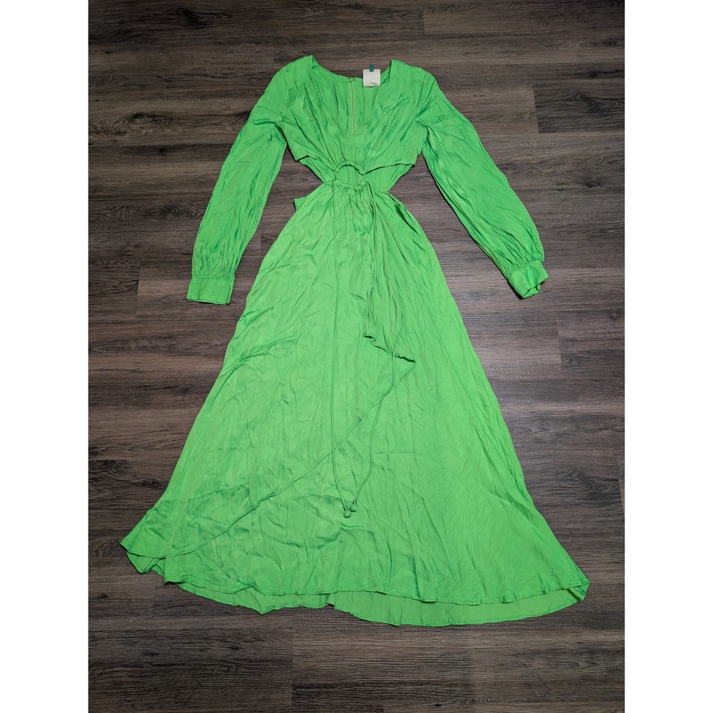 Farm Rio Bright Green Cut Out Ring Detail Long Sleeve Maxi Dress Size S READ